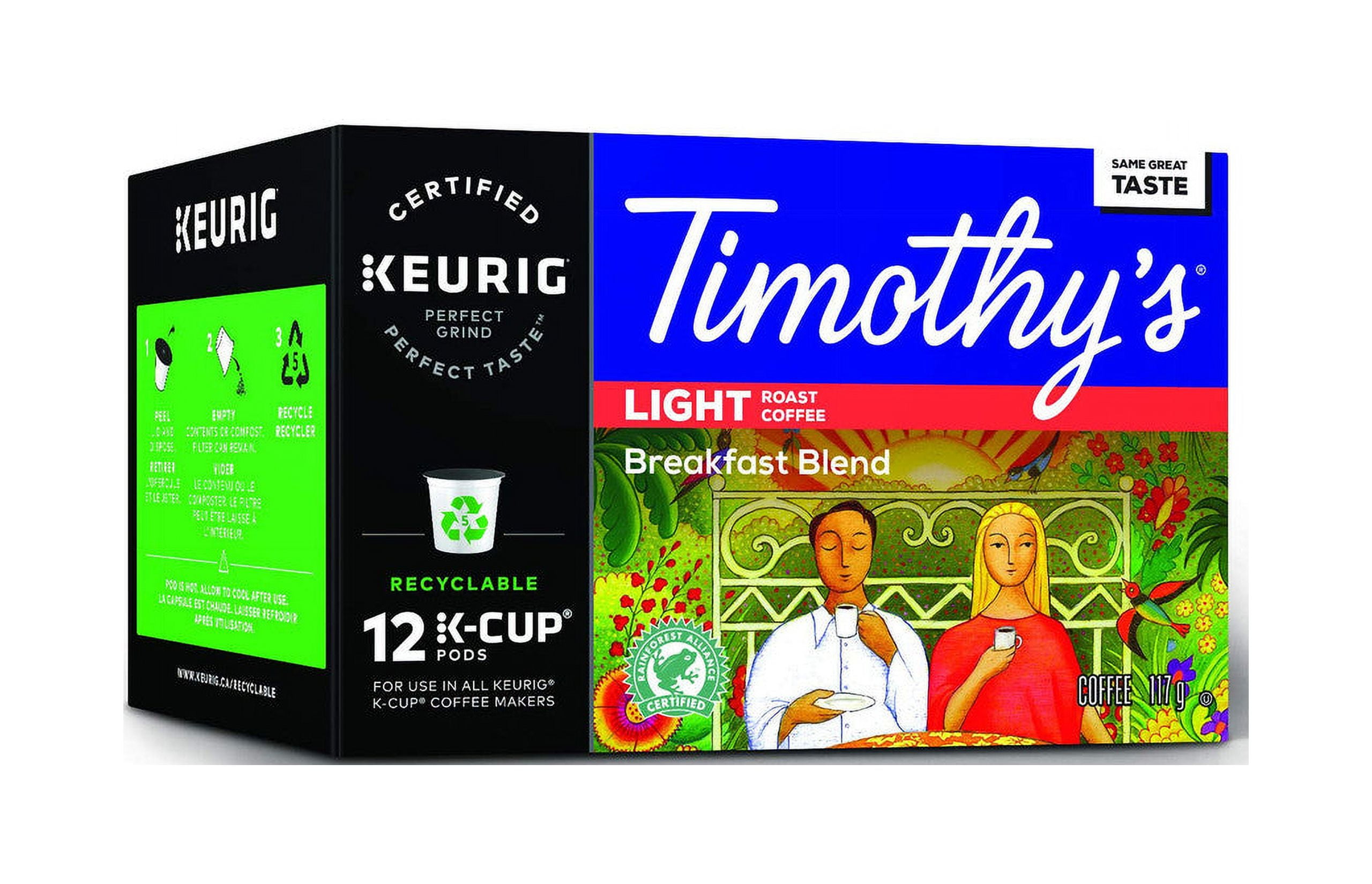 Keurig Timothy's Breakfast Light Blend Recyclable K-Cup pods, 12 Count {Imported from Canada}