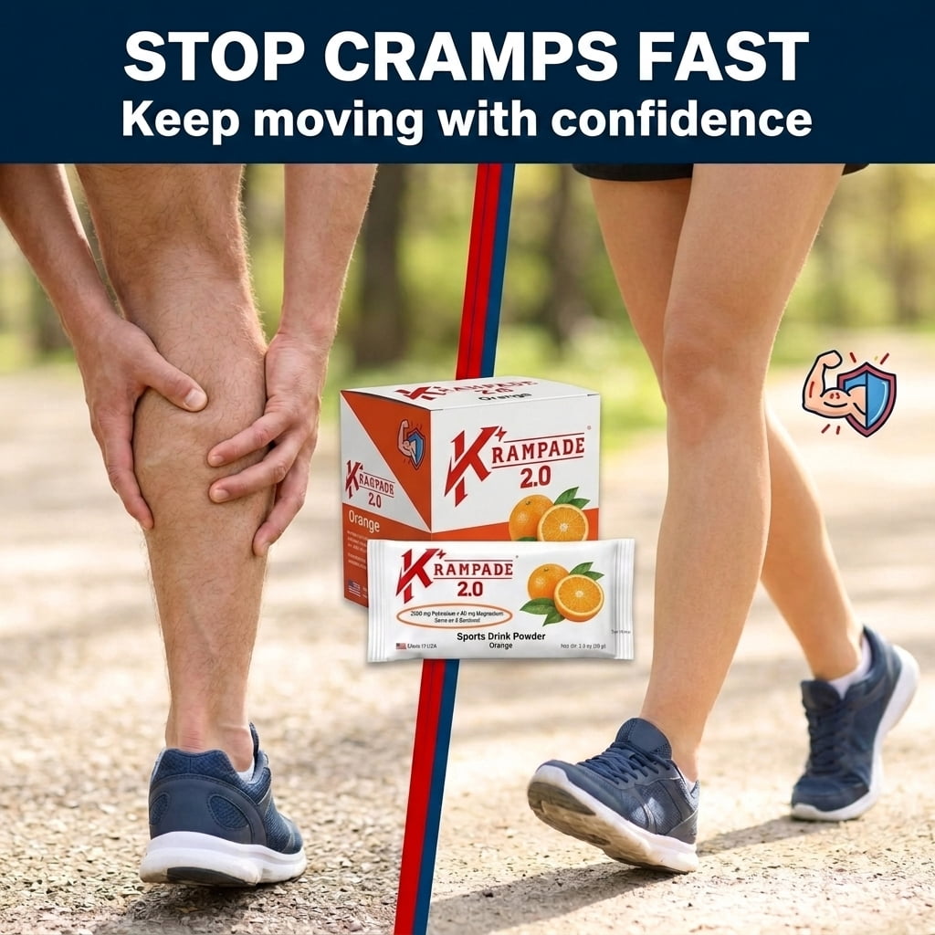 Krampade High Potassium Electrolytes Powder Orange Flavor Cramp Relief 20 Count 1.3 Oz