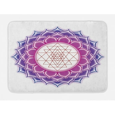 Lotus Bath Mat, Sacred Geometry Yantra Mandala with Triangle Figures Spiritual Yoga Illustration, Non-Slip Plush Mat Bathroom Kitchen Laundry Room Decor, 29.5 X 17.5 Inches, Fuchsia Purple, Ambesonne