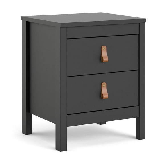 FurniFact Stylish Black Matte Nightstand with Two Drawers for Modern Bedrooms