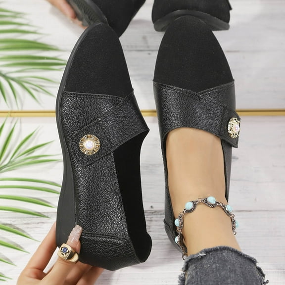 Juebong Womens Ballet Flats Round Closed Toe Dress Shoes Patent Leather Loafers Comfortable Dressy Work Flats Black,40