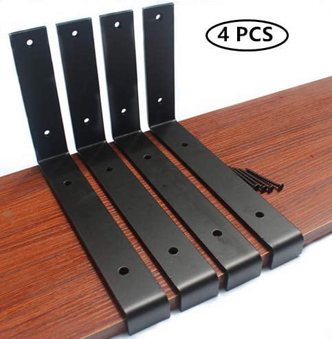 9.25L x 6H x 1.5W Lip Shelf Bracket Heavy Duty Rustic Industrial Farmhouse Iron Metal Wall Floating Shelf Bracket Metal Shelf Bracket 4 Pack Shelf Supports with Screws Industrial Shelf Bracket