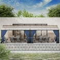 thumbnail image 5 of ALAULM 10' x 28' Gazebo，Hard Top Lean to Gazebo Wall Mount Heavy Hardtop Gazebo Outdoor Pergola with Curtains and Netting for Patio Garden Lawn Backyard Deck (Navy Blue), 5 of 6