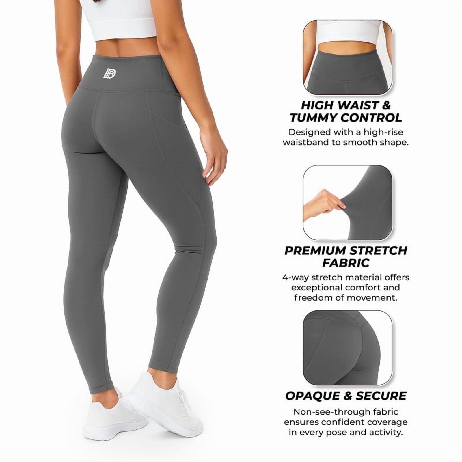 Lux Decor Women's High Waist Leggings with Pockets - Buttery Soft 4-Way Stretch Tummy Control Non-See-Through Squat Proof Yoga Pants for Workout, Gym & Running, Dark Grey - XL (US)