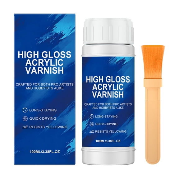 Fareti High Gloss Acrylic Varnish 100ml with Brush, Fast Drying Non Yellowing Clear Protective Coating for Acrylic Paintings Canvas Art Wood Crafts Sealer