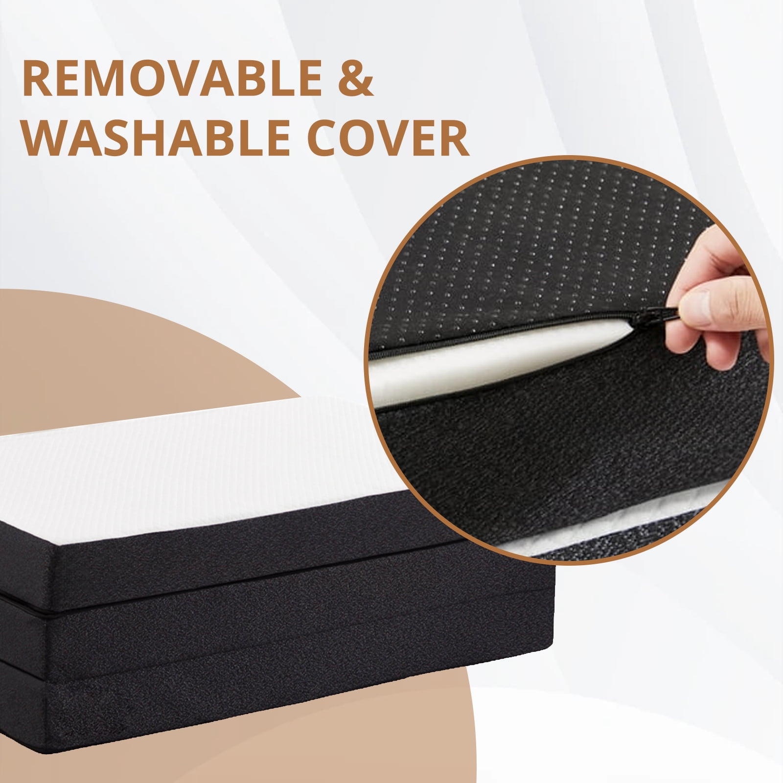 Atilioo 4 inch Tri Folding Memory Foam Mattress with Removable and Washable Cover, Portable Mattress for Guest Bed, RV, Camping, Full Size