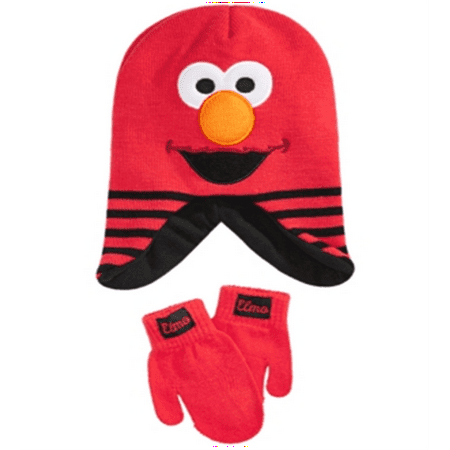 Sesame Street Toddler Boy's & Girl's 2 Pc Elmo Hat & Mittens Set Red Size 12 MOS