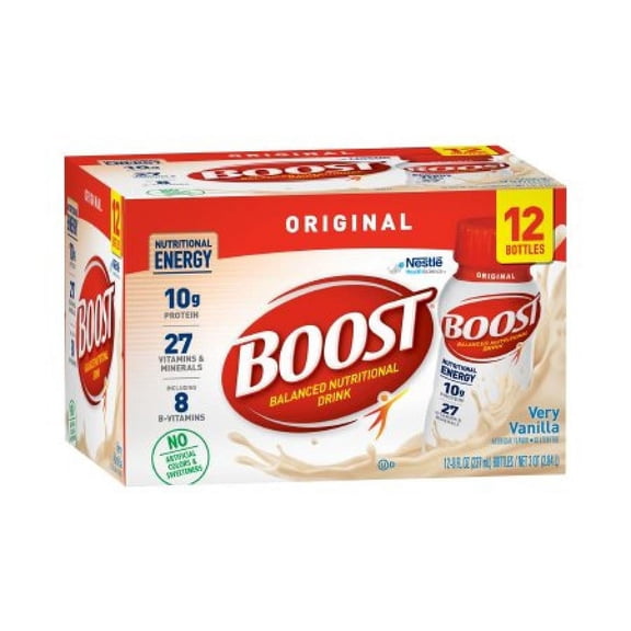 Boost Original Balanced Nutritional Drink Very Vanilla, 8 ounce Bottle, 12 Count
