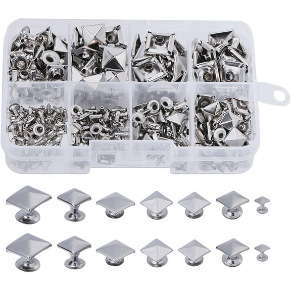 168 Sets 7 Sizes Square Pyramid Rivet Studs Alloy Spike Rivet Pyramid Rivet Studs Kit Metal Screw Rivets with Spike Shape