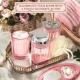 thumbnail image 3 of CERBIOR Bathroom Accessories Set, 4 Pcs Glass Bathroom Accessories Sets Complete w/Soap Dispenser, Soap Dish ,Toothbrush Holder,Tumbler, Bathroom Decor, Gift for Home Apartment (Silver Pink), 3 of 9