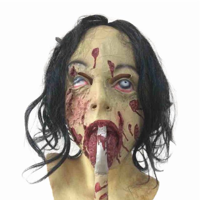 Mascarilla facial de látex Horror Bloody Zombie con piel herida