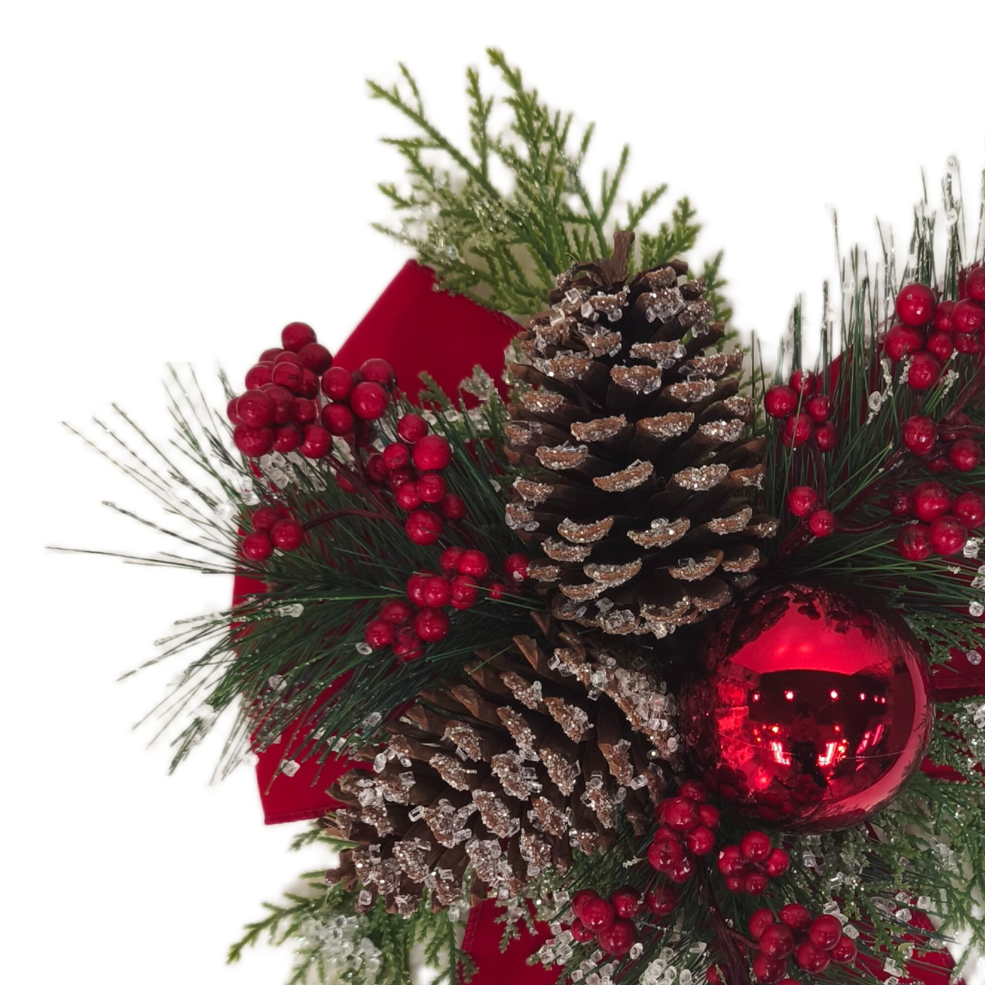 Red Velvet Christmas Floral Bow Decor, 13" Tall, Holiday Time