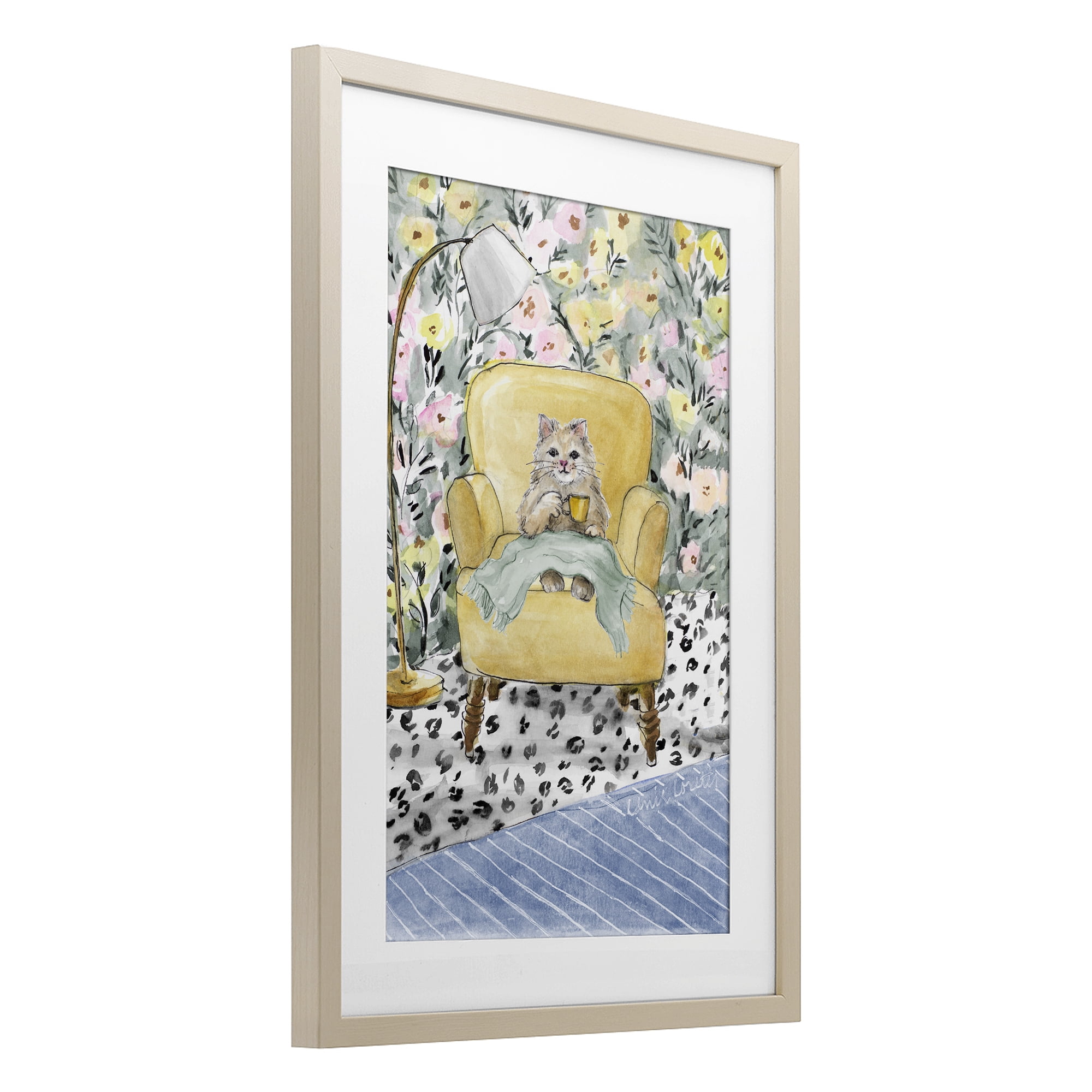 Stupell Industries Cozy Cat Relaxing Birch Framed Print Under Glass, design by Lanie Loreth