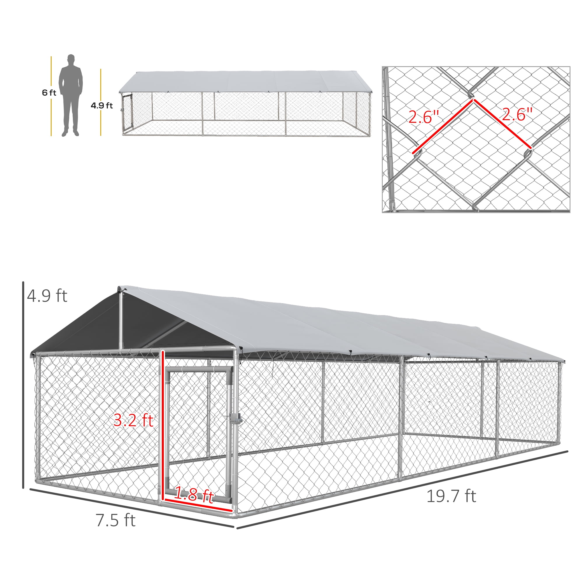 PawHut 19.7' x 7.5' x 4.9' Outdoor Dog Kennel W/ Waterproof Roof