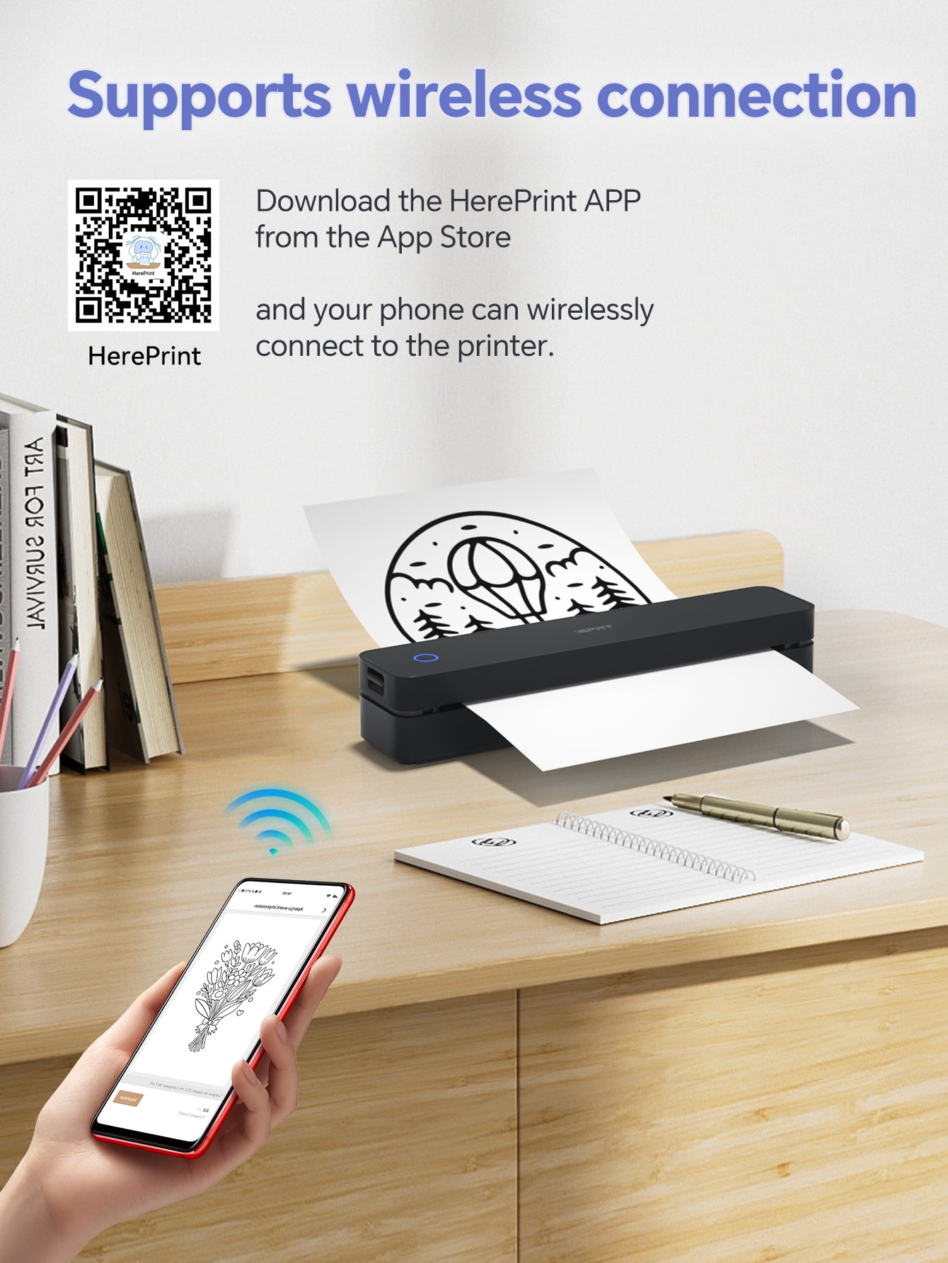 HPRT 610Pro Portable Thermal Printer - 300DPI Wireless Bluetooth Inkless Printer for Travel, Office, and Home, Supports US Letter & A4