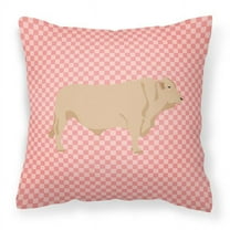 Carolines Treasures BB7826PW1414 Charolais Cow Pink Check Fabric Decorative Pillow, 14 x 14 in.