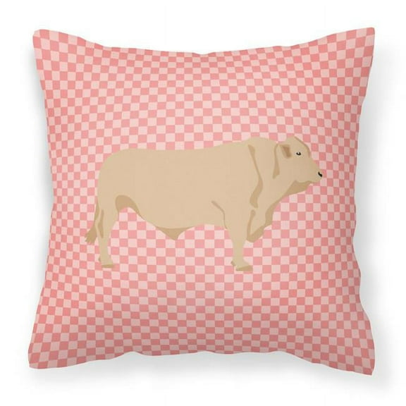 Carolines Treasures BB7826PW1414 Charolais Cow Pink Check Fabric Decorative Pillow, 14 x 14 in.