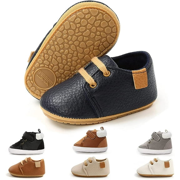 Baby Boys Girl Lace Up Leather Sneakers Soft Rubber Sole Infant Moccasins Newborn Oxford Loafers Rubber Sole Anti-Slip Toddler Wedding Uniform Dress Shoes 0-18 Months