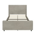 thumbnail image 6 of 50.7'' Queen Size Wood Bed Frame with Vertical Stripe Wingback Headboard, Low Platform Bed Frame with Corduroy High Footboard, 600LB Max Load, Taupe, 6 of 9