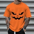 thumbnail image 2 of T Shirts for Man Halloween Classic Funny Pumpkin Face Printed Short Sleeve Crew Neck Tees Party Casual Fall Season Loose Fit Comfortable Men Shirts Orange XXXL, 2 of 4