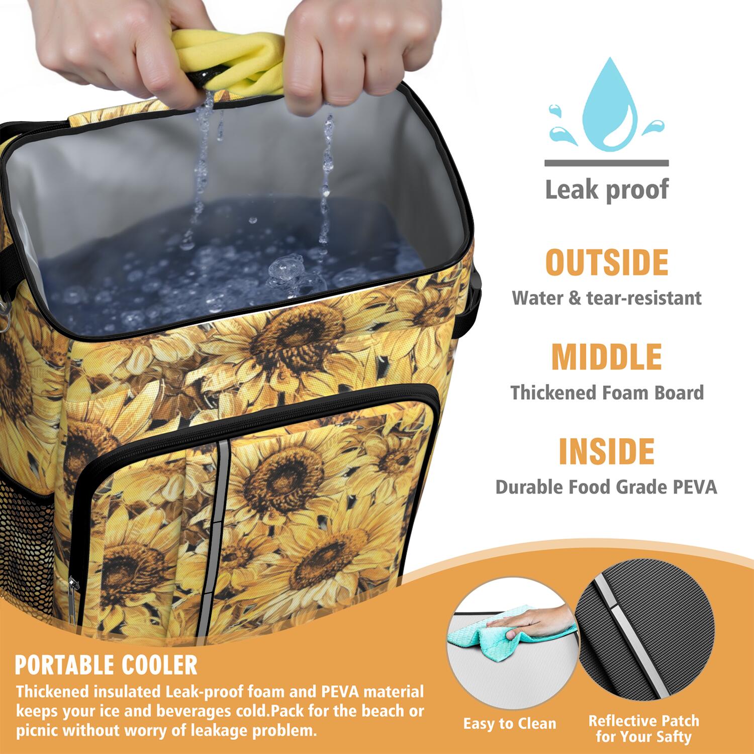 Travel Cooler Bag - Sunflower Camping Beer Cooler Backpack with Bottle Opener- Waterproof Insulated Picnic Backpacks - Cooler Bag for Beach