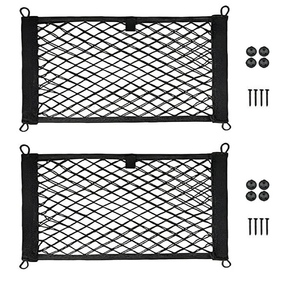 LAMIRO 2 Pack Large Cargo Net for Trunk, RV, Boats Storage Mesh Pocket Net with 4 Mounting Screw and Built-in Hooks 18 x 9.8 inch