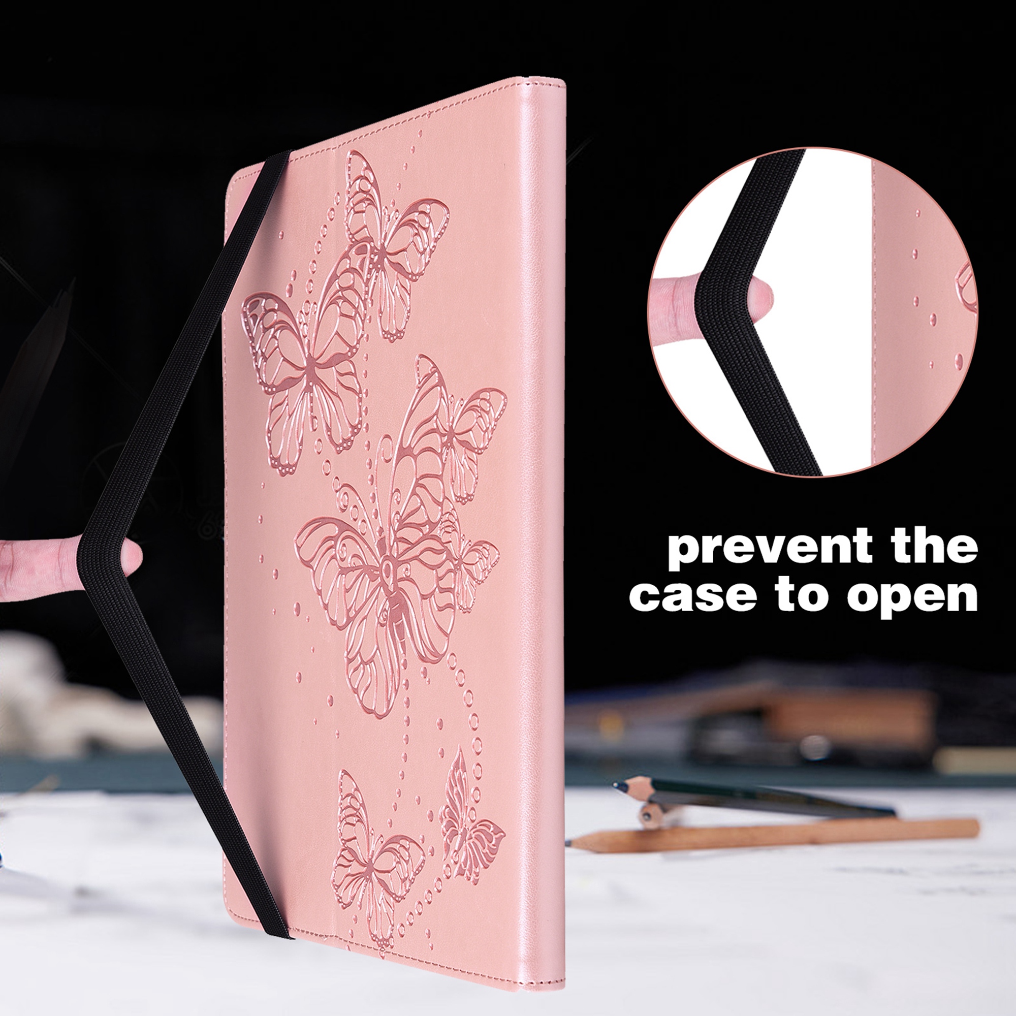 Allytech iPad 10th Gen Case, iPad 10.9" 2022 Case, PU Leather Butterfly Embossed Shockproof Auto Sleep Wake Pencil Holder Kickstand Elastic Band Protective Case Cover for Apple iPad 10th Gen 10.9"