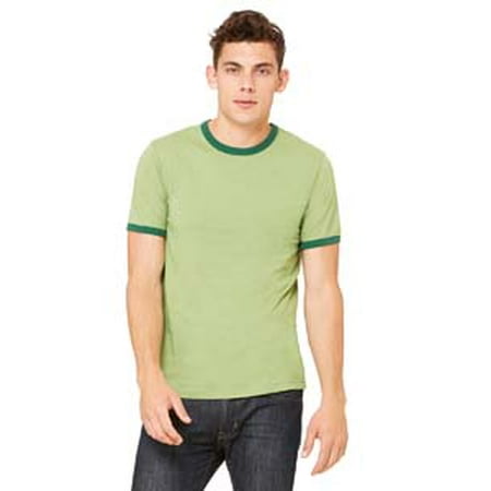- Bella-Canvas C3055 Mens Jersey Short Sleeve Ringer Tee, Heather Green & Forest - Large