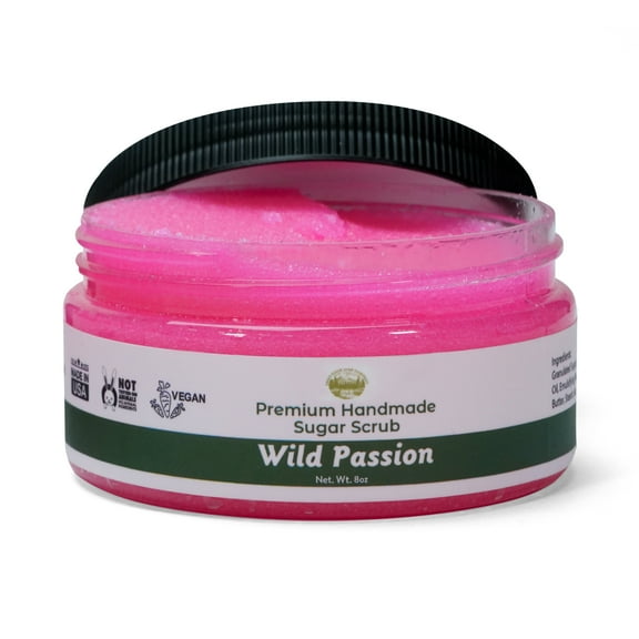 Wild Passion Sugar Body Scrub - 8oz Premium Handmade Sugar Scrub, Great as a Face Scrub & Exfoliating Body Scrub for Acne Scars, Stretch Marks, Foot Scrub, Great Gifts For Women - Fall