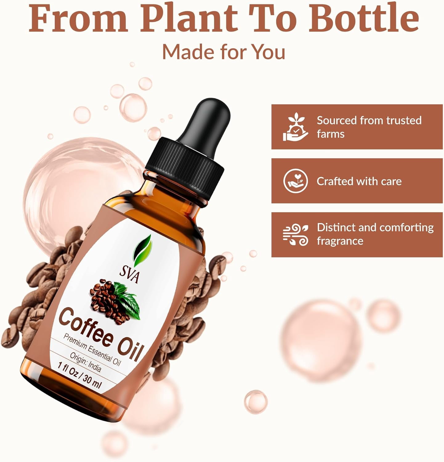 SVA Coffee Essential Oil – 1 Fl Oz – 100% Natural Coffee Oil - for Diffuser, Hair Care, Face, Skin Care, Aromatherapy, Scalp and Body Massage, Soap and Candle Making - with Dropper