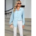 thumbnail image 2 of Womens Button Down Shirts Long Sleeve Textured Collared Work Blouse Dressy Casual Tops with Pocket  Blue S, 2 of 8
