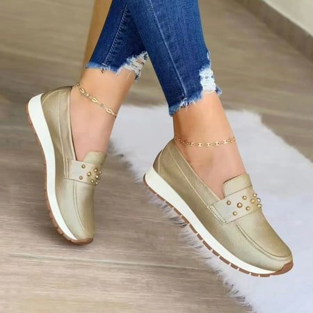 

Cathalem Sneaker Wedges Shoes for Women Ladies Fashion Solid Color Leather Metal Decoration Comfortable Sneaker Guards Womens Gold 6.5
