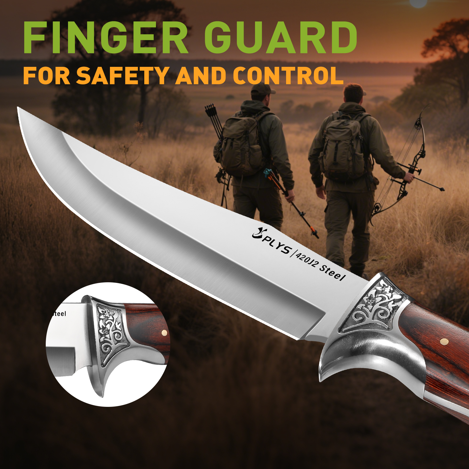 Plys Full Tang Camping Hunting Knife with Nylon Sheath, Fixed Blade Outdoor Knives, Stainless Steel Sharp Blade