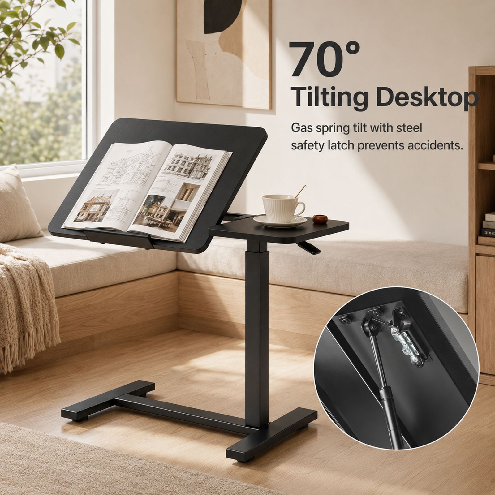 Alvantor Adjustable Bedside Table with Wheels, Rolling Desk, Laptop Table, Portable Design, Adjustable Height, Computer Workstation, Home Office Classroom