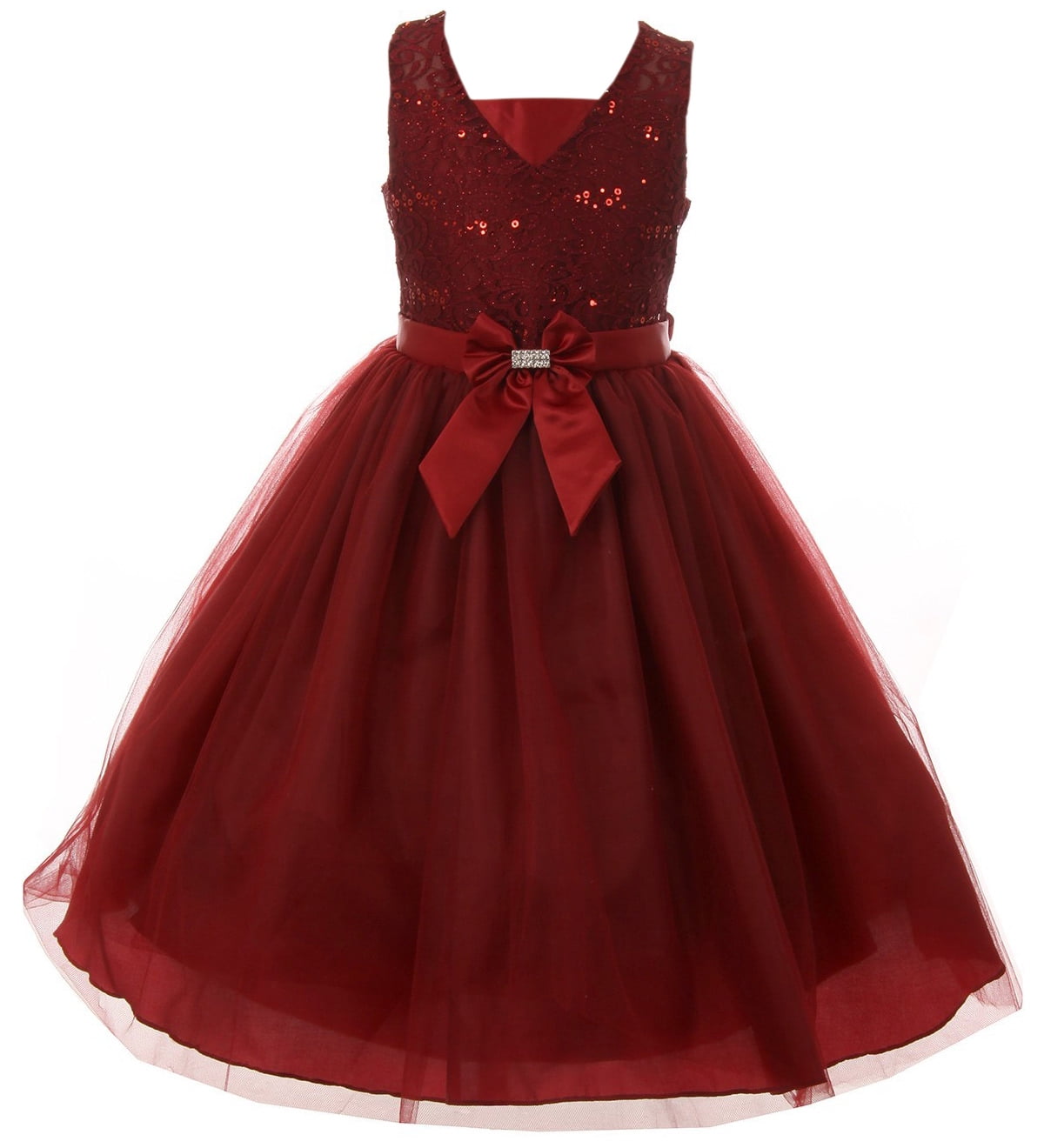 Little Girls Dress Sequin Tulle Pageant Party Holiday Birthday Party Flower Girl Dress Burgundy