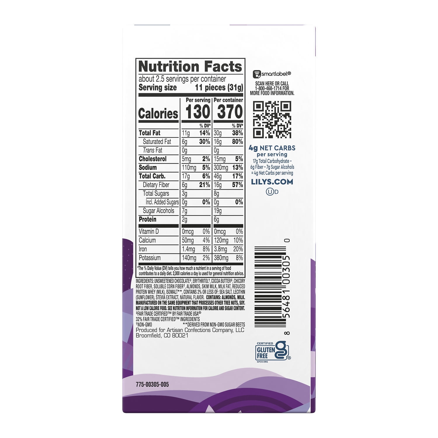 (2 pack) Lily's Salted Almond Milk Chocolate Style No Sugar Added, Gluten Free Sweets, Bar 3 oz