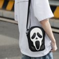 thumbnail image 3 of Bolso de mensajero para hombre y mujer, moderno y divertido bolso de hombro tipo bandolera con diseño de calavera fantasma, de PU suave, pequeño bolso para teléfono móvil, 3 of 6
