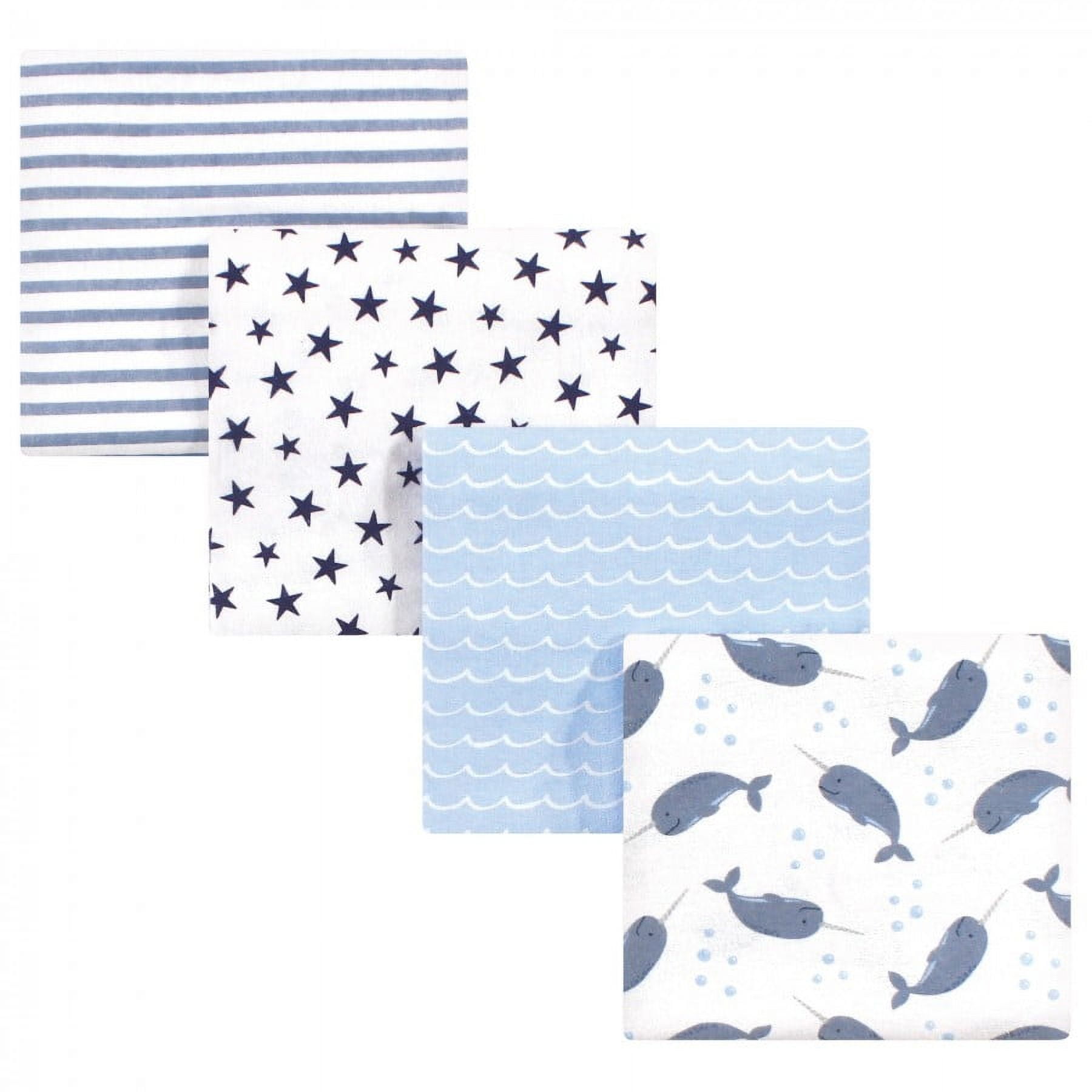 Hudson Baby Infant Girl Cotton Flannel Receiving Blankets Bundle Set, Flamingos Narwhal, One Size