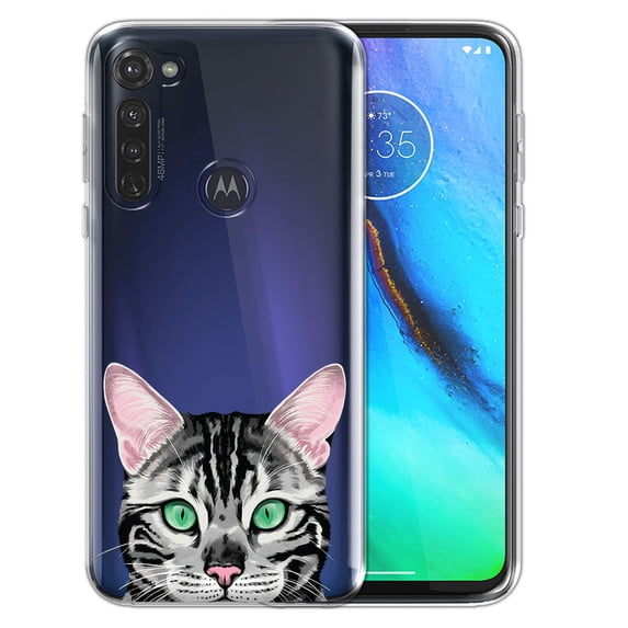 FINCIBO Soft TPU Clear Case Slim Protective Cover for Motorola Moto G Stylus 6.4" 2020, Animal Spotted Silver Bengal Kitten Cat