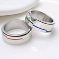 thumbnail image 3 of 8MM Rainbow Stripe Titanium Steel Silver Band Men/Women's Wedding Ring Size 6-11, 3 of 6