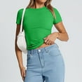 thumbnail image 6 of Baberdicy Women's Crop Top T-Shirt - Summer Thin Round Neck Short Sleeve Pullover, Fashion Tight Fit Belly Shirt for Girls (Green | S), 6 of 7