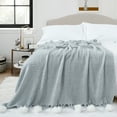 thumbnail image 3 of VERAMUSE Grey Pom Pom Throw Blanket for Couch 50"X60" Farmhouse Blankets for Bed and Sofa, 3 of 16