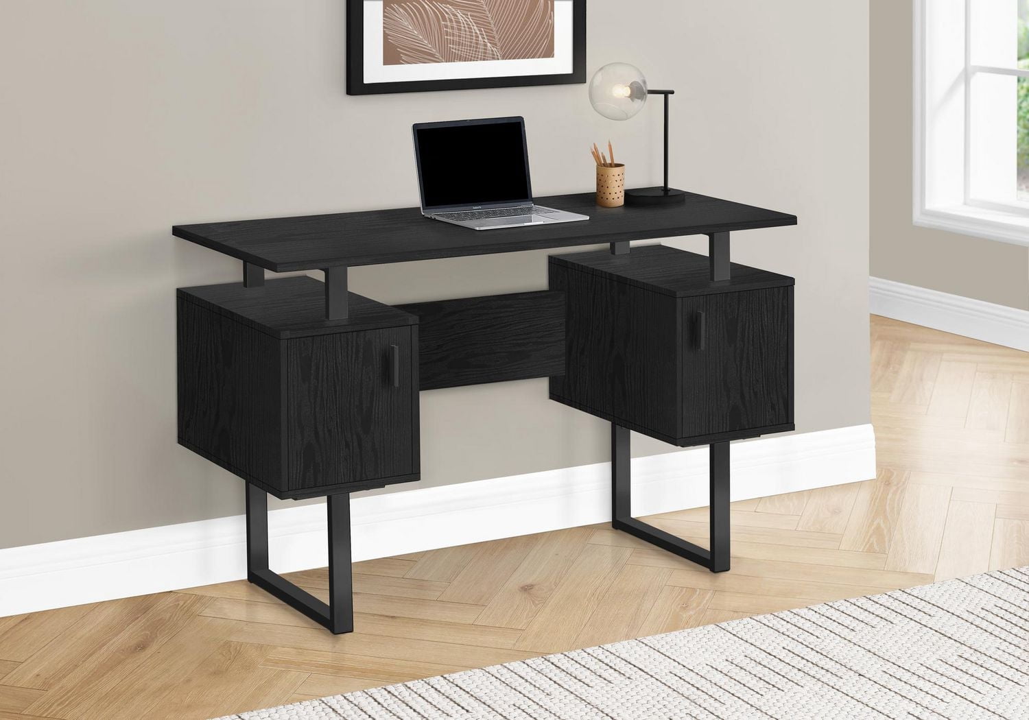 Monarch Specialties Bureau, Bureau À Domicile, Ordinateur Portable, Rangement, 48"l, Travail, Métal, Stratifié, Noir, Contemporain, Moderne