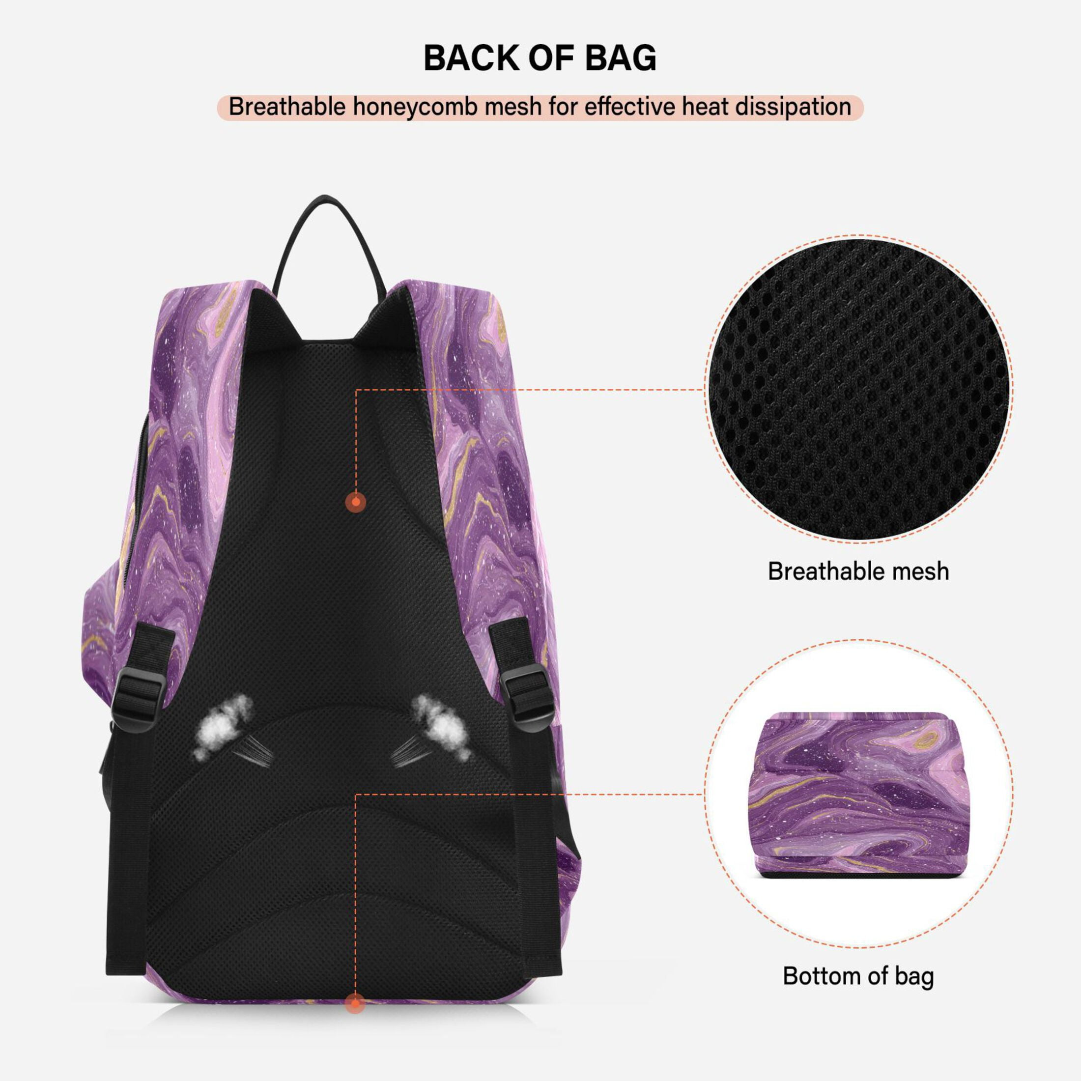 2 Racquet Holder Tennis Backpack Tennis Racket Covers Gym Bags Hints Of Pink Marble