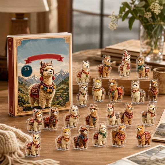 2026 New Christmas Alpaca Advent Calendar, 2D Flat Figurine Collectible with Alpaca Theme, Christmas Countdown Calendar Crafts, Cute Animal Character Mini Xmas Ornaments for Girls and Boys