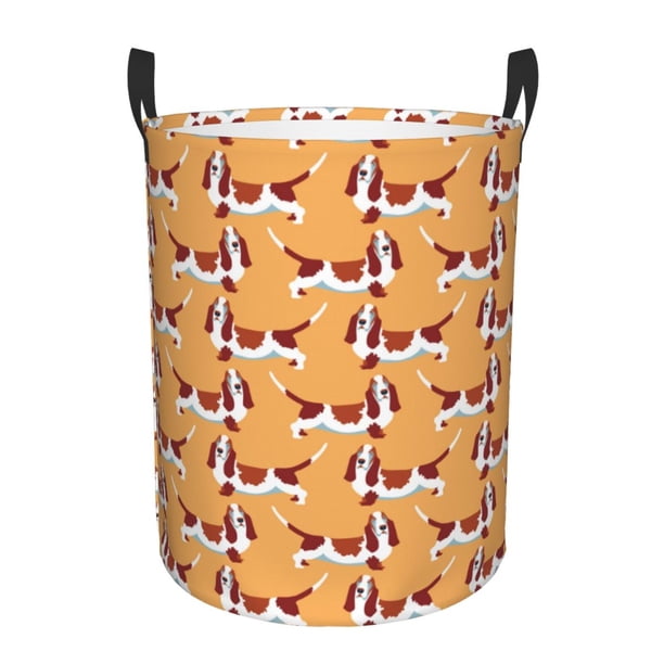 Balery Dachshund Dog Puppy Cesta de ropa redonda con asas, impermeable, independiente, para ropa, juguetes, dormitorio y familia-Medium