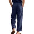 thumbnail image 4 of TANBOM Men's Wide Leg Relaxed Casual Linen Drawstring Pants, Navy Blue, 1-Pack, M, 4 of 4