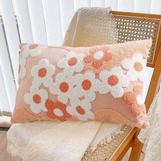 Fiudx Funda de Almohada Floral, Encantadora Funda de Cojín de Algodón, Elegante Diseño con Cremallera Invisible, Tela Suave y Duradera, Decoración para Sofá de Sala de Estar, Mejoras para El Hogar, L