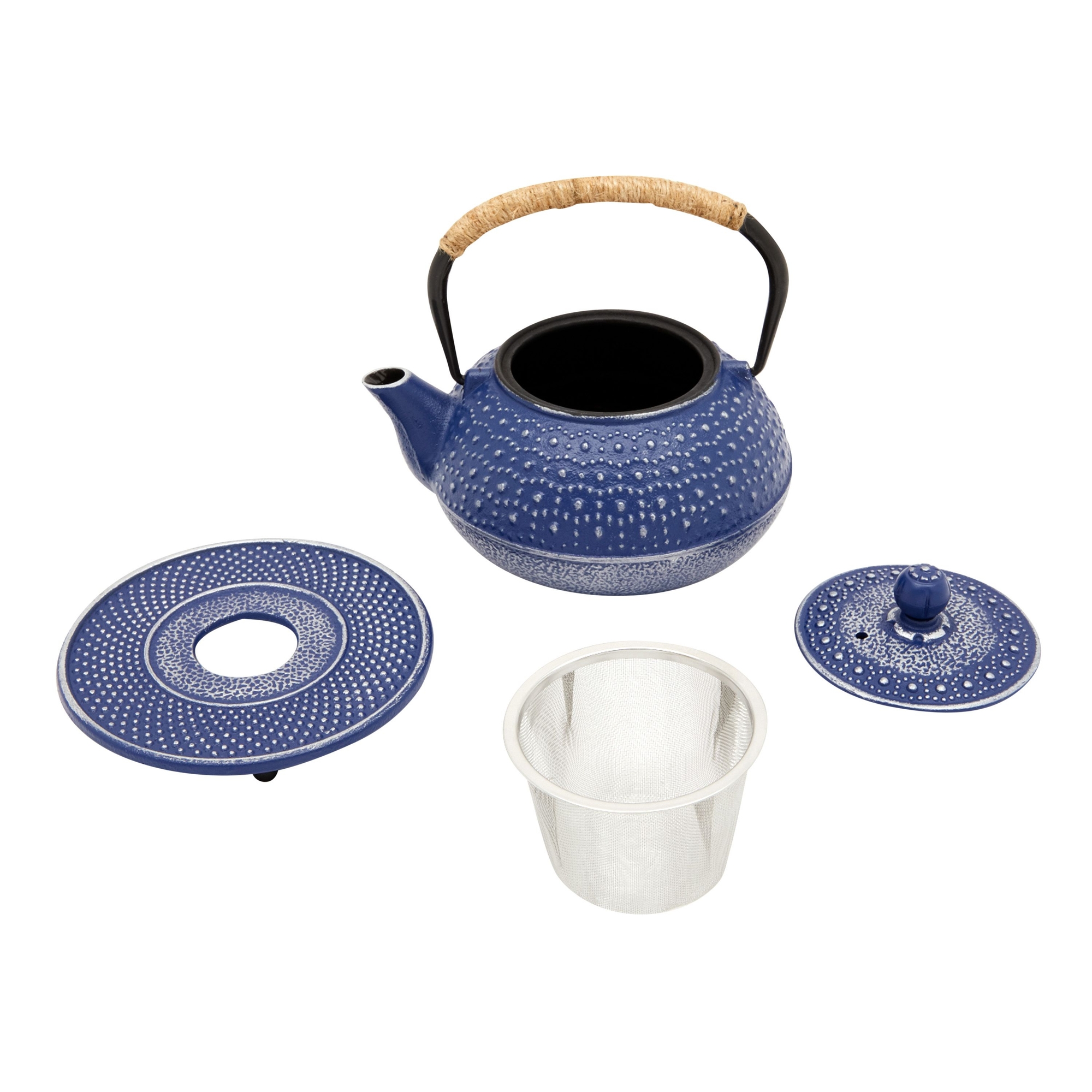 Cast Iron Teapot with Infuser - Japanese Tea Kettle, Loose Leaf Tetsubin with Handle and Trivet (Blue, 3 Pcs, holds 27 oz, 800 ml) - image 5 of 10