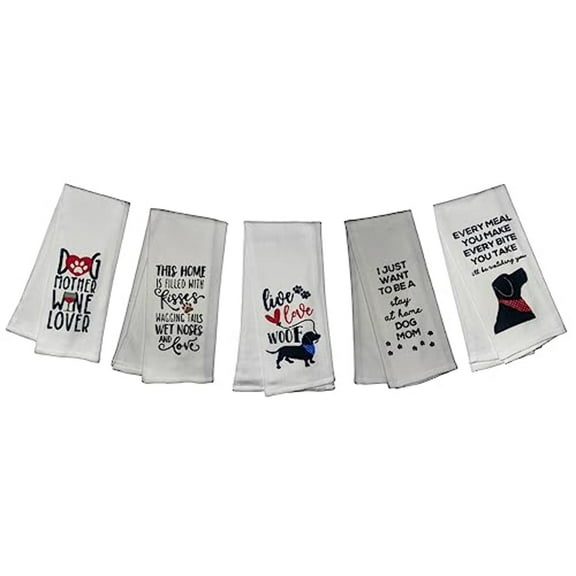 5 Pcs 100% Cotton Love My Dog Design White Funny Quote Herringbone Pattern Flour Sack Kitchen Towels Dish Towels/Dishcloths for Wedding, Baby Shower, Housewarming Gifts Size: 16 x 28 Inch.
